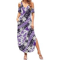 Vareau Tahiti Tiare Monstera Summer Maxi Dress Polynesian Pattern Curve Style LT01 Women Purple - Polynesian Pride