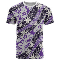 Vareau Tahiti Tiare Monstera T Shirt Polynesian Pattern Curve Style LT01 Purple - Polynesian Pride