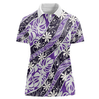 Vareau Tahiti Tiare Monstera Women Polo Shirt Polynesian Pattern Curve Style LT01 Female Purple - Polynesian Pride