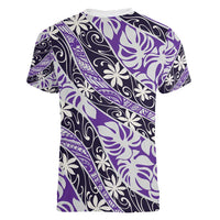 Vareau Tahiti Tiare Monstera Women V-Neck T-Shirt Polynesian Pattern Curve Style LT01 - Polynesian Pride