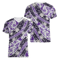 Vareau Tahiti Tiare Monstera Women V-Neck T-Shirt Polynesian Pattern Curve Style - Polynesian Pride