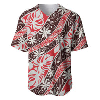 Uteute Tahiti Tiare Monstera Baseball Jersey Polynesian Pattern Curve Style LT01 Red - Polynesian Pride