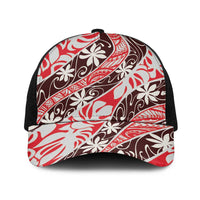 Uteute Tahiti Tiare Monstera Baseball Net Cap Polynesian Pattern Curve Style LT01 One Size Black Red - Polynesian Pride