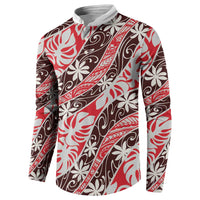 Uteute Tahiti Tiare Monstera Button Sweatshirt Polynesian Pattern Curve Style - Polynesian Pride