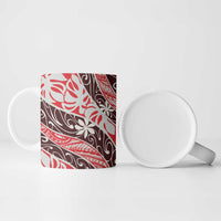 Uteute Tahiti Tiare Monstera Ceramic Mug Polynesian Pattern Curve Style - Polynesian Pride