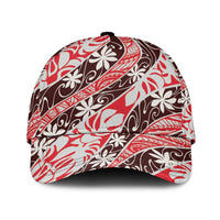 Uteute Tahiti Tiare Monstera Classic Cap Polynesian Pattern Curve Style LT01 Universal Fit Red - Polynesian Pride