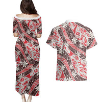 Uteute Tahiti Tiare Monstera Couples Matching Puletasi and Hawaiian Shirt Polynesian Pattern Curve Style LT01 - Polynesian Pride