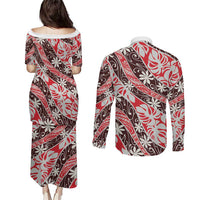 Uteute Tahiti Tiare Monstera Couples Matching Puletasi and Long Sleeve Button Shirt Polynesian Pattern Curve Style LT01 - Polynesian Pride