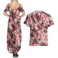 Uteute Tahiti Tiare Monstera Couples Matching Summer Maxi Dress and Hawaiian Shirt Polynesian Pattern Curve Style LT01 - Polynesian Pride