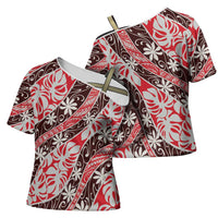 Uteute Tahiti Tiare Monstera Cross Shoulder Shirt Polynesian Pattern Curve Style LT01 - Polynesian Pride