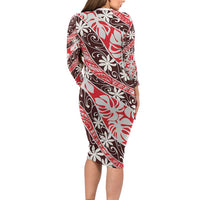 Uteute Tahiti Tiare Monstera Family Matching Long Sleeve Bodycon Dress and Hawaiian Shirt Polynesian Pattern Curve Style - Polynesian Pride