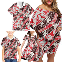 Uteute Tahiti Tiare Monstera Family Matching Off Shoulder Short Dress and Hawaiian Shirt Polynesian Pattern Curve Style - Polynesian Pride