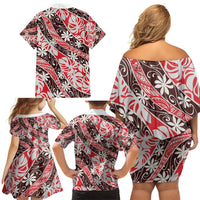 Uteute Tahiti Tiare Monstera Family Matching Off Shoulder Short Dress and Hawaiian Shirt Polynesian Pattern Curve Style - Polynesian Pride