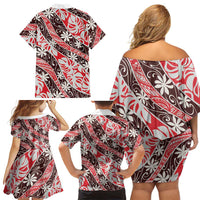 Uteute Tahiti Tiare Monstera Family Matching Off Shoulder Short Dress and Hawaiian Shirt Polynesian Pattern Curve Style - Polynesian Pride