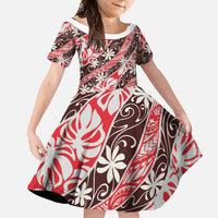 Uteute Tahiti Tiare Monstera Family Matching Short Sleeve Bodycon Dress and Hawaiian Shirt Polynesian Pattern Curve Style - Polynesian Pride