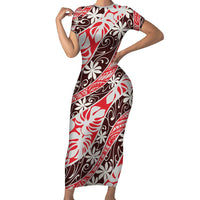 Uteute Tahiti Tiare Monstera Family Matching Short Sleeve Bodycon Dress and Hawaiian Shirt Polynesian Pattern Curve Style - Polynesian Pride