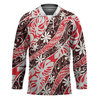 Uteute Tahiti Tiare Monstera Hockey Jersey Polynesian Pattern Curve Style LT01 Unisex Red - Polynesian Pride