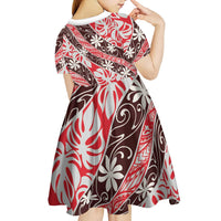 Uteute Tahiti Tiare Monstera Kid Short Sleeve Dress Polynesian Pattern Curve Style LT01 - Polynesian Pride