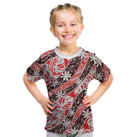 Uteute Tahiti Tiare Monstera Kid T Shirt Polynesian Pattern Curve Style LT01 Red - Polynesian Pride