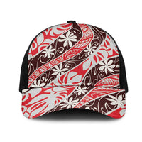 Uteute Tahiti Tiare Monstera Mesh Trucker Cap Polynesian Pattern Curve Style LT01 One Size Black Red - Polynesian Pride
