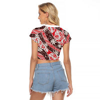 Uteute Tahiti Tiare Monstera Raglan Cropped T Shirt Polynesian Pattern Curve Style LT01 - Polynesian Pride
