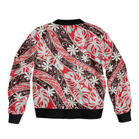 Uteute Tahiti Tiare Monstera Sleeve Zip Bomber Jacket Polynesian Pattern Curve Style - Polynesian Pride