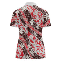 Uteute Tahiti Tiare Monstera Women Polo Shirt Polynesian Pattern Curve Style LT01 - Polynesian Pride