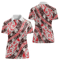 Uteute Tahiti Tiare Monstera Women Polo Shirt Polynesian Pattern Curve Style LT01 - Polynesian Pride