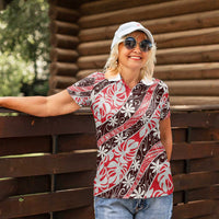 Uteute Tahiti Tiare Monstera Women Polo Shirt Polynesian Pattern Curve Style - Polynesian Pride