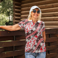 Uteute Tahiti Tiare Monstera Women Polo Shirt Polynesian Pattern Curve Style LT01 - Polynesian Pride