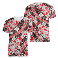 Uteute Tahiti Tiare Monstera Women V-Neck T-Shirt Polynesian Pattern Curve Style LT01 - Polynesian Pride