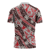 Uteute Tahiti Tiare Monstera Zipper Polo Shirt Polynesian Pattern Curve Style LT01 - Polynesian Pride
