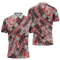 Uteute Tahiti Tiare Monstera Zipper Polo Shirt Polynesian Pattern Curve Style LT01 - Polynesian Pride