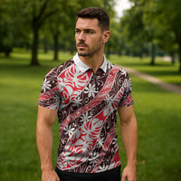 Uteute Tahiti Tiare Monstera Zipper Polo Shirt Polynesian Pattern Curve Style LT01 - Polynesian Pride