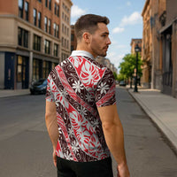 Uteute Tahiti Tiare Monstera Zipper Polo Shirt Polynesian Pattern Curve Style LT01 - Polynesian Pride