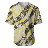 Rearea Tahiti Tiare Monstera Baseball Jersey Polynesian Pattern Curve Style LT01 Yellow - Polynesian Pride