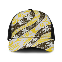 Rearea Tahiti Tiare Monstera Baseball Net Cap Polynesian Pattern Curve Style LT01 One Size Black Yellow - Polynesian Pride