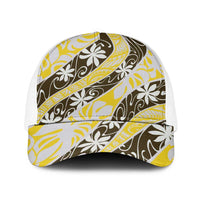 Rearea Tahiti Tiare Monstera Baseball Net Cap Polynesian Pattern Curve Style LT01 One Size White Yellow - Polynesian Pride