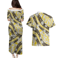 Rearea Tahiti Tiare Monstera Couples Matching Puletasi and Hawaiian Shirt Polynesian Pattern Curve Style LT01 - Polynesian Pride