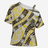Rearea Tahiti Tiare Monstera Cross Shoulder Shirt Polynesian Pattern Curve Style LT01 Female Yellow - Polynesian Pride