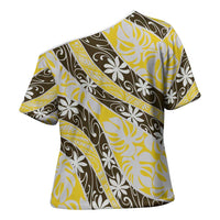 Rearea Tahiti Tiare Monstera Cross Shoulder Shirt Polynesian Pattern Curve Style LT01 - Polynesian Pride