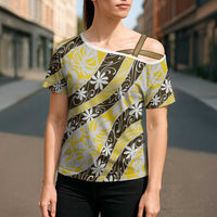 Rearea Tahiti Tiare Monstera Cross Shoulder Shirt Polynesian Pattern Curve Style LT01 - Polynesian Pride