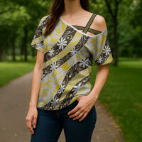 Rearea Tahiti Tiare Monstera Cross Shoulder Shirt Polynesian Pattern Curve Style LT01 - Polynesian Pride