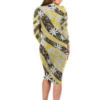 Rearea Tahiti Tiare Monstera Family Matching Long Sleeve Bodycon Dress and Hawaiian Shirt Polynesian Pattern Curve Style - Polynesian Pride