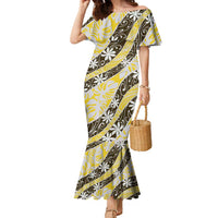 Rearea Tahiti Tiare Monstera Family Matching Mermaid Dress and Hawaiian Shirt Polynesian Pattern Curve Style - Polynesian Pride