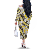 Rearea Tahiti Tiare Monstera Family Matching Off The Shoulder Long Sleeve Dress and Hawaiian Shirt Polynesian Pattern Curve Style - Polynesian Pride