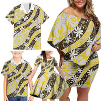 Rearea Tahiti Tiare Monstera Family Matching Off Shoulder Short Dress and Hawaiian Shirt Polynesian Pattern Curve Style - Polynesian Pride