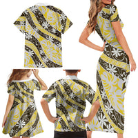 Rearea Tahiti Tiare Monstera Family Matching Short Sleeve Bodycon Dress and Hawaiian Shirt Polynesian Pattern Curve Style - Polynesian Pride