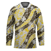 Rearea Tahiti Tiare Monstera Hockey Jersey Polynesian Pattern Curve Style LT01 Unisex Yellow - Polynesian Pride
