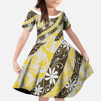 Rearea Tahiti Tiare Monstera Kid Short Sleeve Dress Polynesian Pattern Curve Style LT01 KID Yellow - Polynesian Pride
